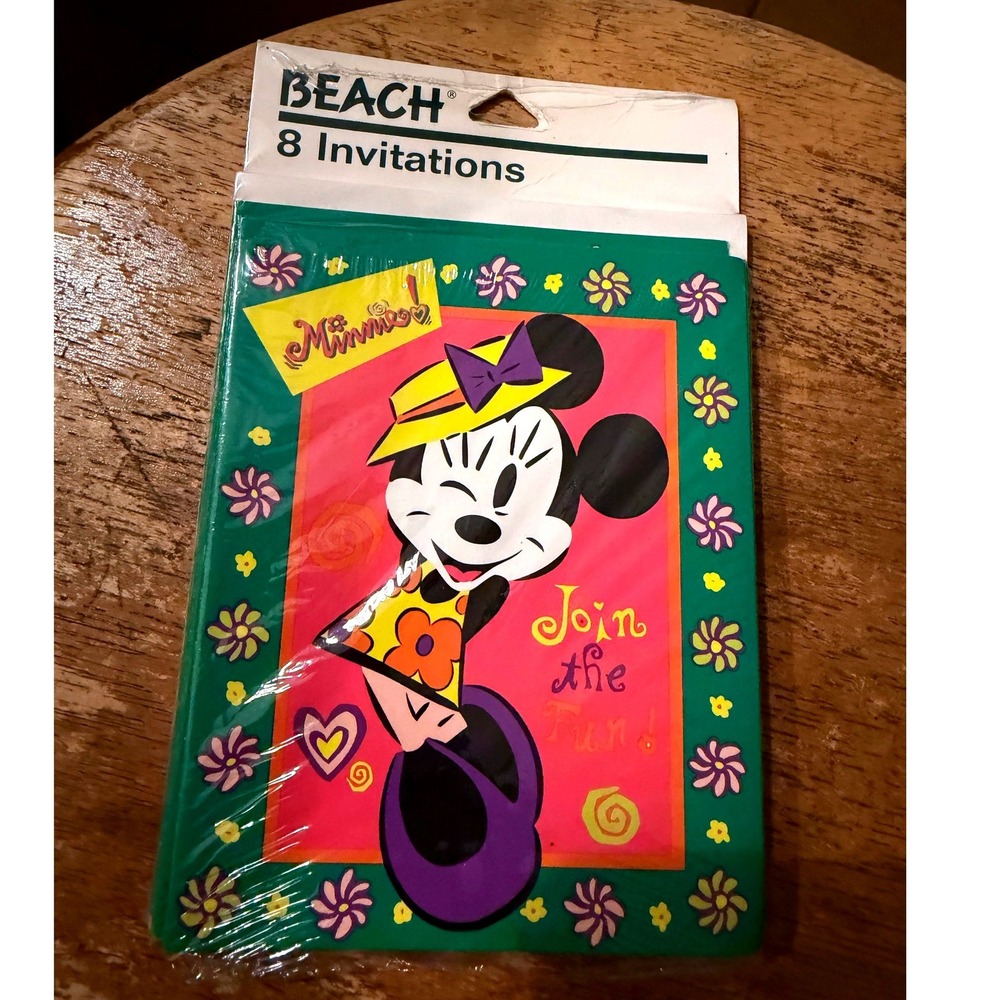 Vintage Disney Minnie Mouse Party Invitations Set of 8 NOS Beach Products